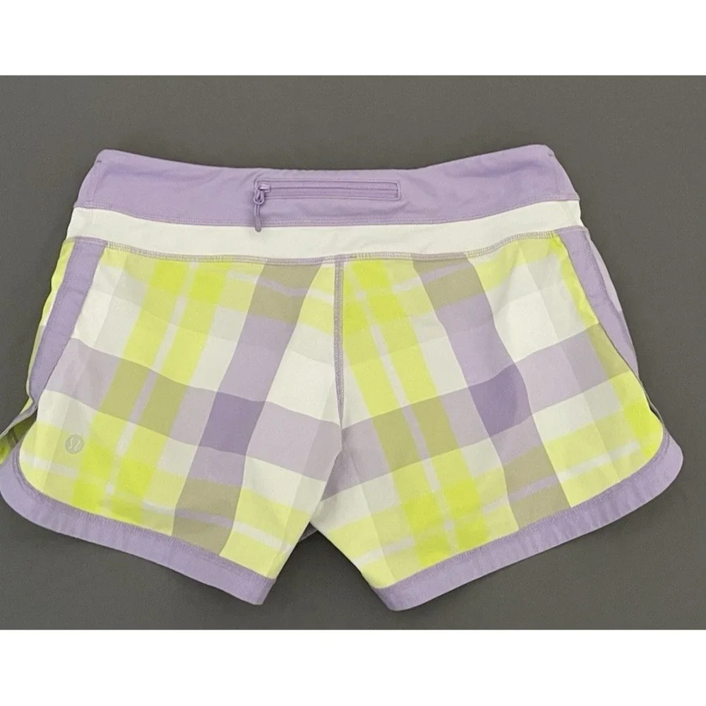 Lululemon Athletic Y2K Run Shorts Womens Size 6 Foxy Plaid Purple Yellow
